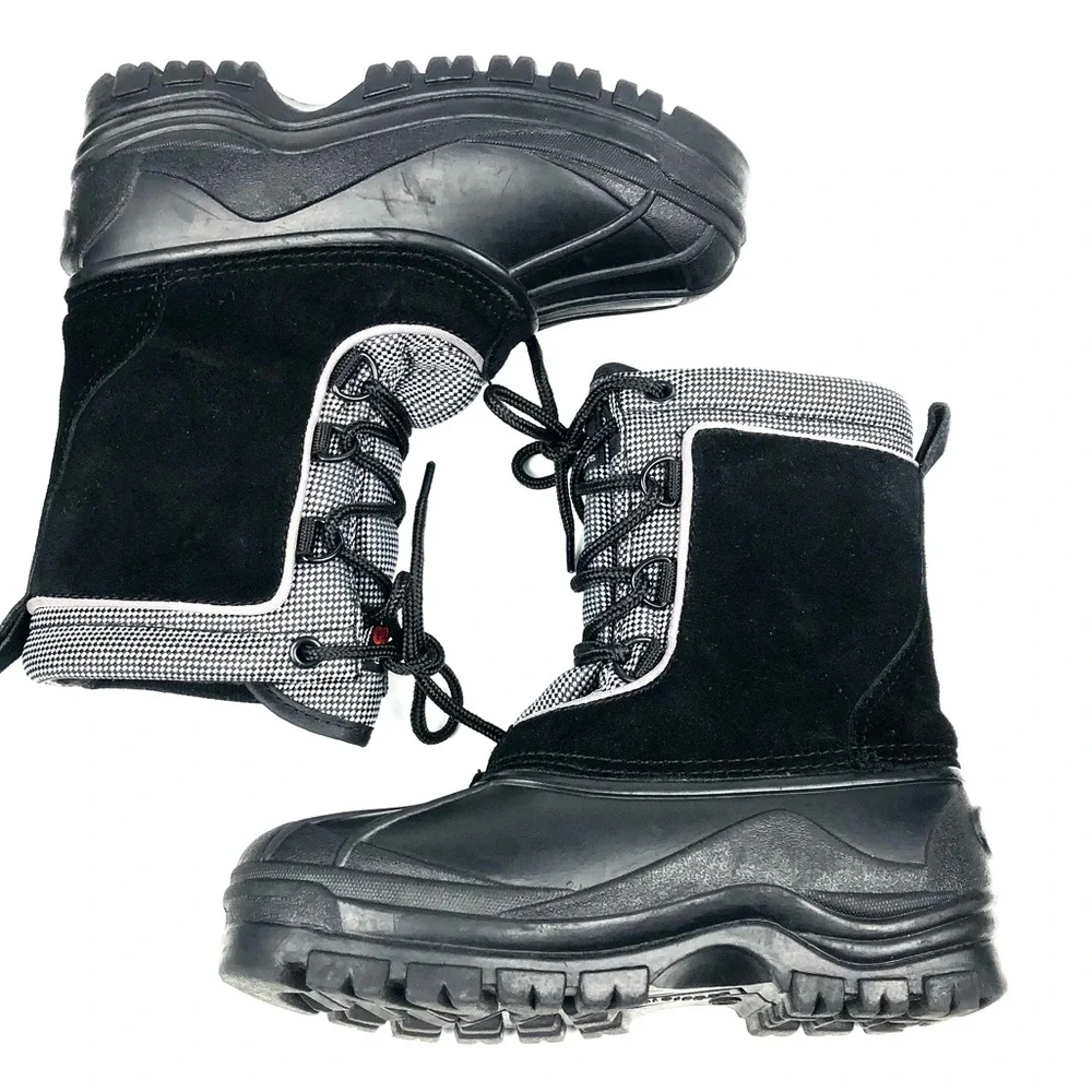 Coasters Kids Black Suede Thermolite Lace Up Boots Size 3